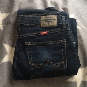 Wrangler jeans.  Dark blue.  30/30. Stretchy.